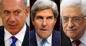 Left to right: Benjamin Netanyahu, John Kerry & Mahmoud Abbas (photo courtesy of News Nation, 2015) 